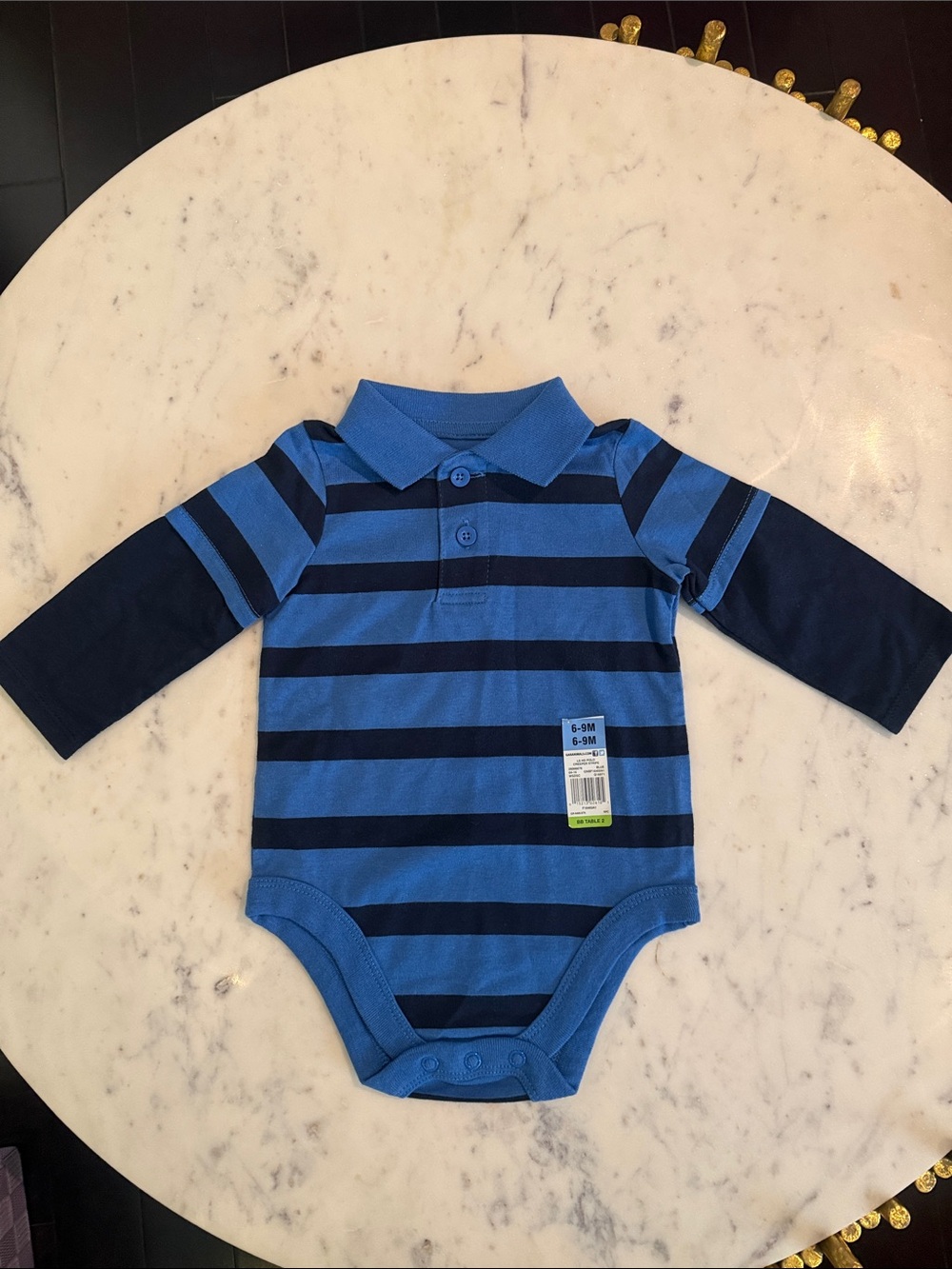 Garanimals Blue & Navy Striped Polo Long-Sleeve Bodysuit